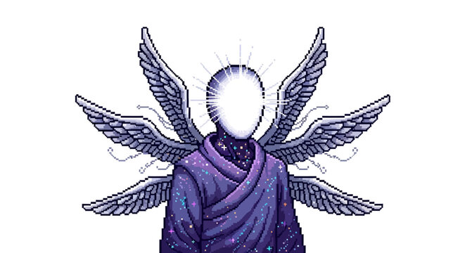 Mysterious Angelic Being with Multiple Wings and Glowing Head.