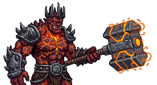 Fiery Orc Warrior Wielding a Molten Hammer.