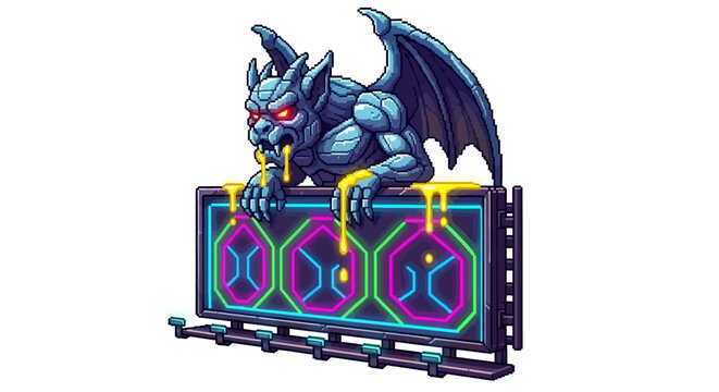 Gargoyle Monster Perched on Neon Sign.