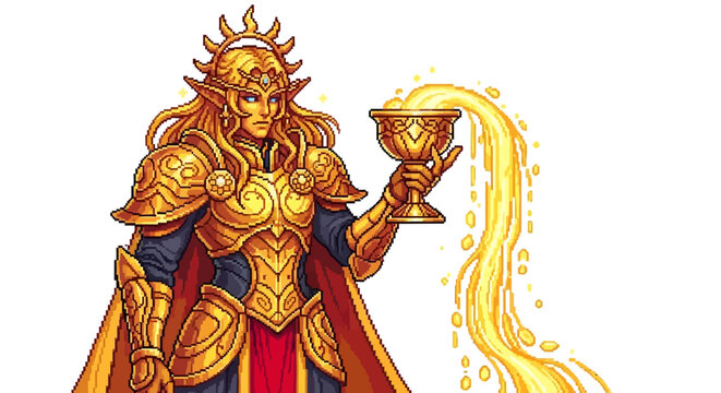 Golden King Warrior Holding Chalice Pouring Liquid.