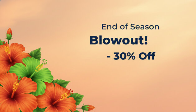 Decorative floral border with text announcing "End of Season Blowout! - 30% Off", symbolizing a sale event.