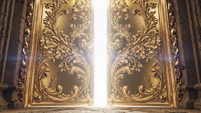 Ornate golden doors with intricate design for creative digital media and visual arts