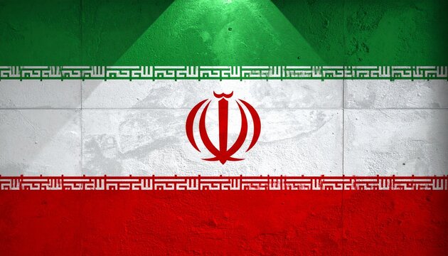   
"Iranian flag on textured wall, cultural symbolism blending tradition and identity."