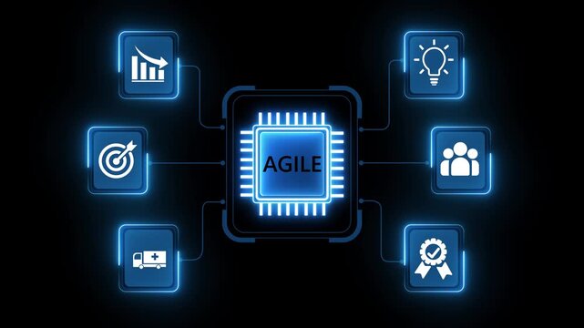 Agile development methodology concept on virtual screen. Technology concept. on transparent background.