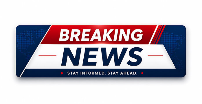 Breaking news report with a sign displaying information to stay informed and ahead