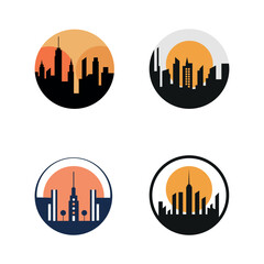 Obraz premium City skyline silhouettes with sunset backgrounds vector illustration set high-quality professional detailed modern elegant stylish clean crisp