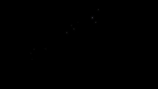 Shimmering fairy dust sparkle line with glowing white stars, animated glitter particle trail, twinkling light bursts and dreamy starlight motion, perfect magical transition overlay on black screen 4K