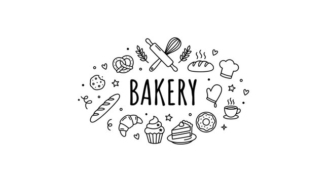 Bakery logo with pastry icons.