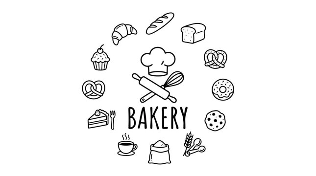 Bakery logo with pastry icons.