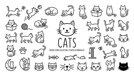 Black and white cat line drawings. © muhammadsyaiful
