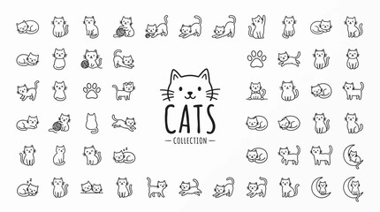 Collection of cute cat line drawings. © muhammadsyaiful