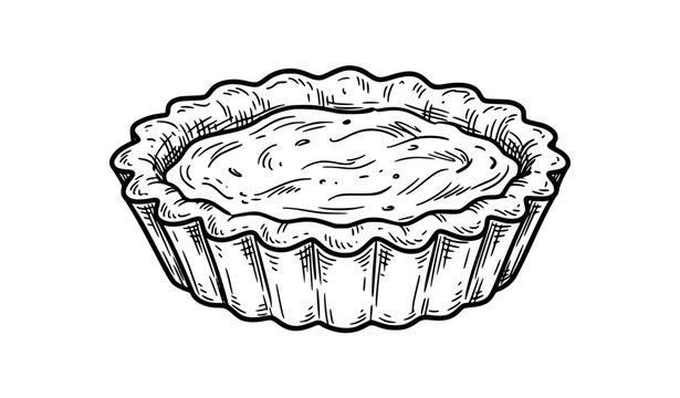 Hand drawn mini pie tart outline vector dessert sketch for bakery label design