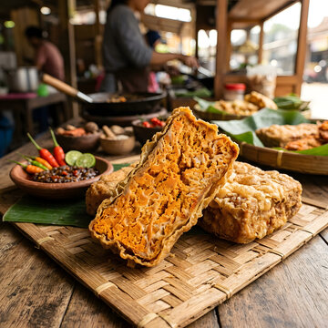 Indonesian Traditional Fried Oncom with Spicy Sambal and Chili