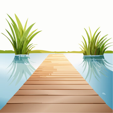 Holzsteg am Naturpool in mediterraner Umgebung