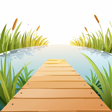 Holzsteg am Naturpool in mediterraner Umgebung