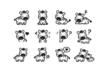 Naklejka premium Cute cartoon zebra collection with various emotions and actions