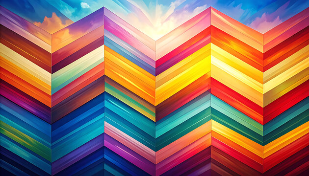 vibrant chevron pattern in rainbow gradient and mosaic tile effect, abstract background, digital art, colorful backdrop, design element