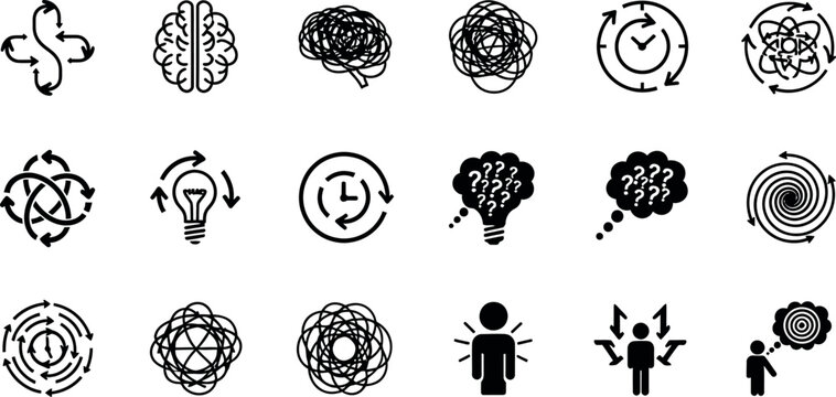 Illustration of Collection of creative thinking and brainstorming icons, symbols and logos. Innovative mind concept.