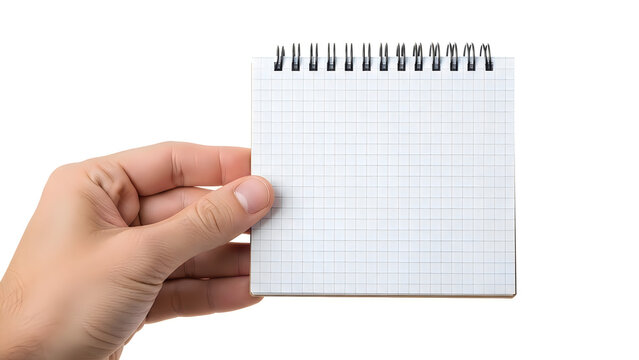 A person holding a small square spiral notepad for taking notes or making lists