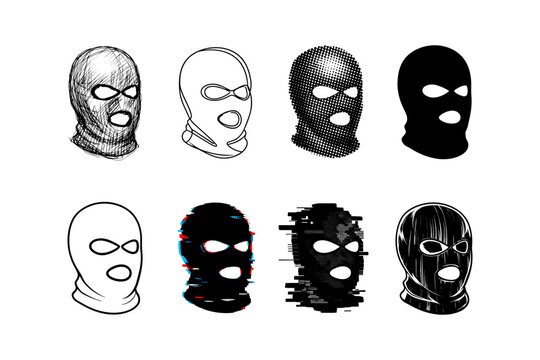 Collection of diverse ski mask illustrations in various artistic styles