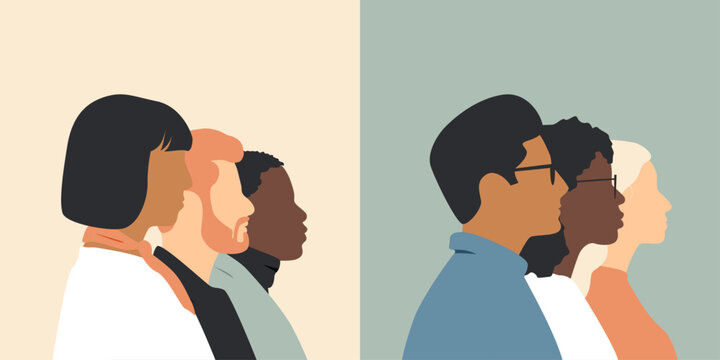 Men and Women of different ethnicities together.