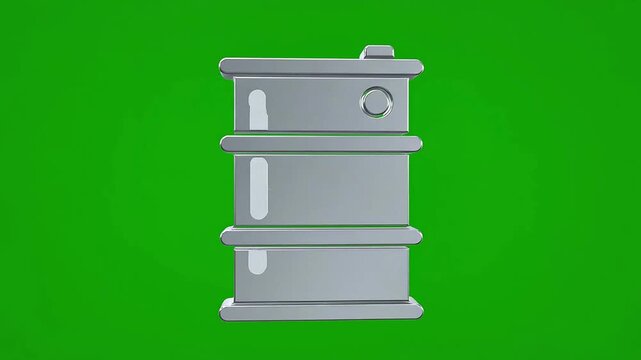 A gray metal barrel sits on green background with white space