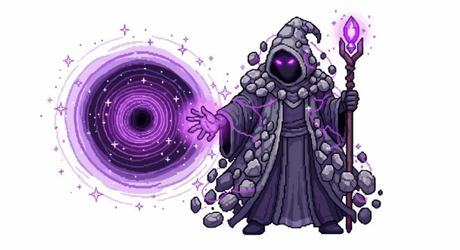 Mysterious Wizard Conjuring Dark Magic Portal.