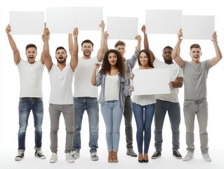 Obraz premium Diverse group of young adults holding blank signs, expressing unity and activism for a cause