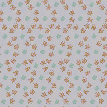 Seamless Butterfly and Zigzag Pattern, Japanese Butterflies Arranged in Zigzag Rows in Lilac and Green, Repeat Design for Fabric and Wallpaper