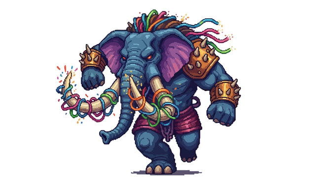 Mythical Elephant Warrior with Ornate Armor and Colorful Mane.