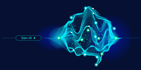 Illustration of abstract stream information. Generate image, video from prompt concept. Big data, technology, AI, data transfer, data flow, generative ai, large language model, ai brain background  © Krot_Studio