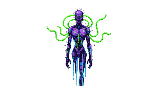 Mysterious Purple Cyborg with Green Tentacles.