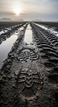 Deep Bootprint Impression in Muddy Soil Track