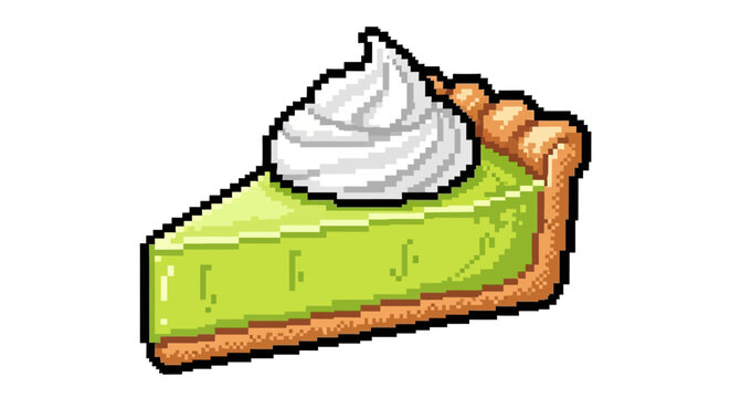 Pixel Art Slice of Key Lime Pie with Whipped Cream.