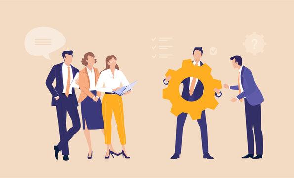 Businessman with golden gear, sumbol of essential working element in the stracture 