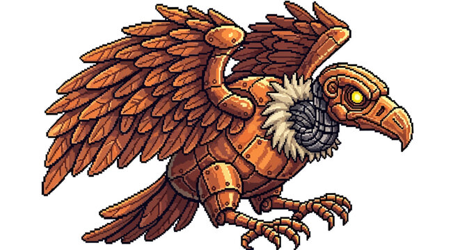Steampunk Vulture Mechanical Bird Creature Illustration.