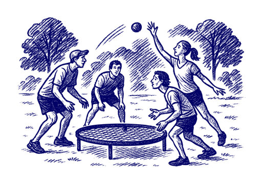 Spikeball (Roundnet) hand drawn simple sketch vector illustration