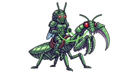 Fototapeta premium Warrior Riding Giant Insect Creature.