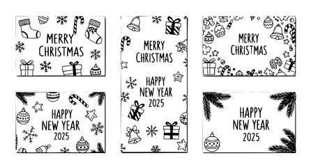 Collage of hand-drawn christmas and new year greetings cards © Dipa