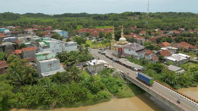 Traffic Flowing Through Sindangbarang Village West Java Indonesia Drone Static 4K 60FPS