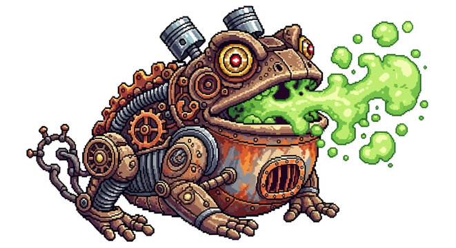 Steampunk Frog Emitting Green Toxic Gas.