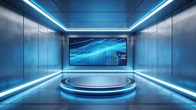 Futuristic room with digital display