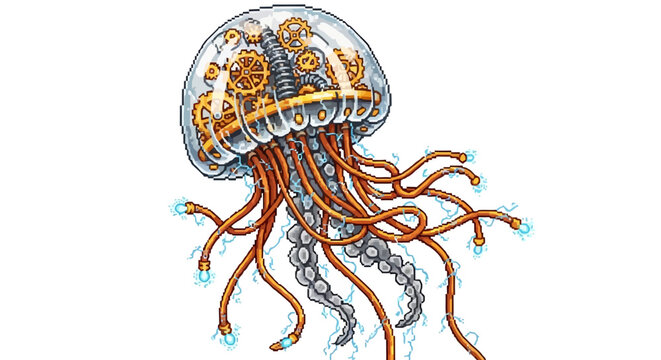 Steampunk Jellyfish Mechanical Creature Intricate Design.
