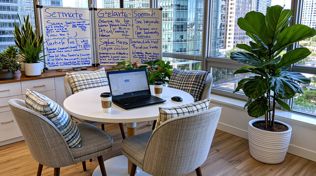 An aftermath moment inside an empty startup office after a pivot announcement, whiteboards half-erased, unclaimed coffee cups still warm, chairs still pushed out from the table, perfect for startup 
