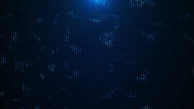 Blue binary code rain background glowing numbers, vertical columns, and dark digital texture. cyber security , AI intros, software screens, hacking visuals, data dashboards, and technology overlays.