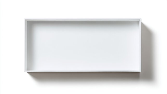 An empty white box casting a subtle shadow on a white background, ready to be filled or used as a prop