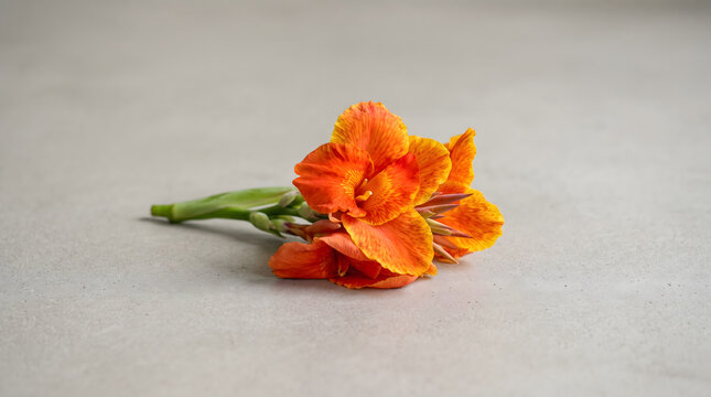Single Canna Indica Flower Stem Isolated on Neutral Background