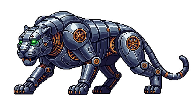 Steampunk Mechanical Panther Robotic Wild Animal Creature.