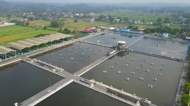 Aerial footage of the Wastewater Treatment Plant in Bantul, Yogyakarta. Its purpose is to prevent water and soil pollution, protect human health, and preserve aquatic ecosystems, allowing for reproces