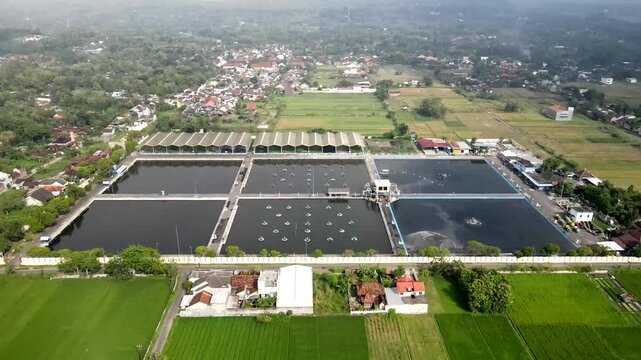 Aerial footage of the Wastewater Treatment Plant in Bantul, Yogyakarta. Its purpose is to prevent water and soil pollution, protect human health, and preserve aquatic ecosystems, allowing for reproces